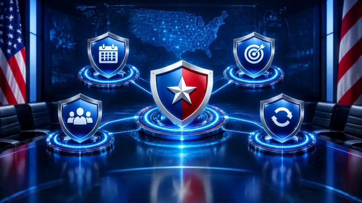Conceptual illustration of connected layers of cybersecurity protection