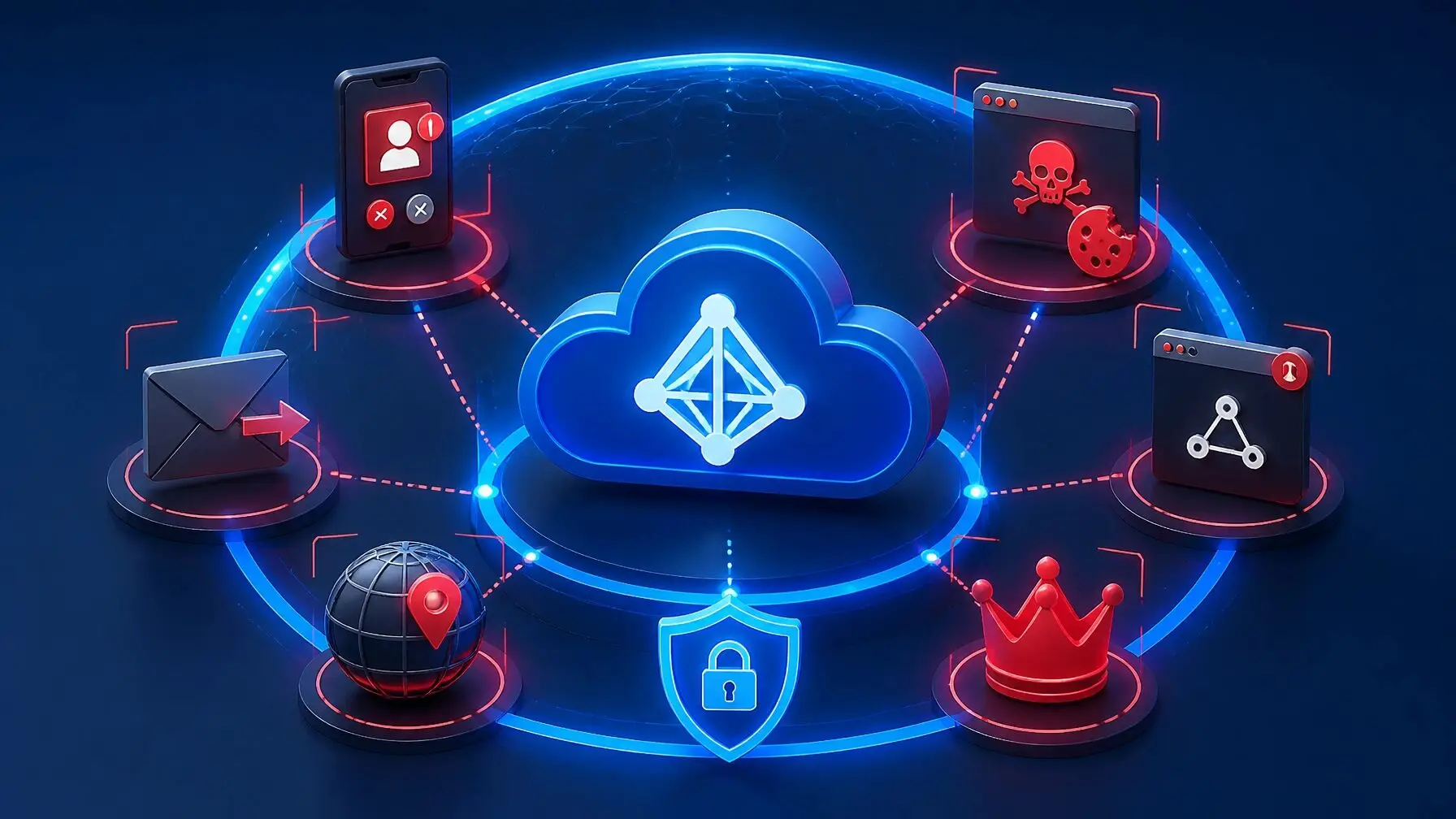 Microsoft 365 identity attack patterns including MFA fatigue, stolen sessions, OAuth abuse, hidden inbox rules, and proxy sign-ins