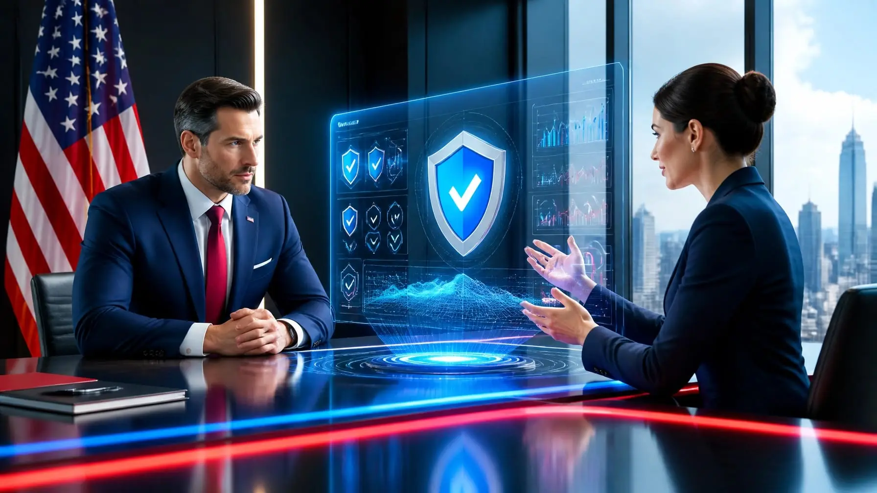 Executive cybersecurity consultation with risk metrics and a protective shield
